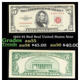 1953 $5 Red Seal United States Note Grades Choice