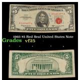 1963 $5 Red Seal United States Note Grades vf+
