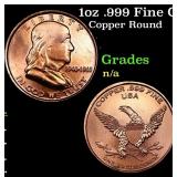 1oz .999 Fine Copper Bullion Round - Franklin Half