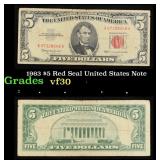 1963 $5 Red Seal United States Note Grades vf++