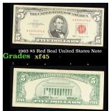 1963 $5 Red Seal United States Note Grades xf+