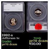1992-s Proof Jefferson Nickel 5c pr70 dcam SEGS