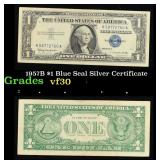 1957B $1 Blue Seal Silver Certificate Grades vf++