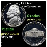 1987-s Proof Jefferson Nickel 5c Grades GEM++ Proo