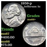 1959-p Jefferson Nickel 5c Grades GEM++ Unc