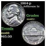1964-p Jefferson Nickel 5c Grades GEM+ Unc