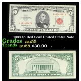 1963 $5 Red Seal United States Note Grades Choice