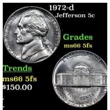 1972-d Jefferson Nickel 5c Grades GEM+ 5fs