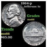 1964-p Jefferson Nickel 5c Grades GEM+ Unc