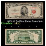 1953A $5 Red Seal United States Note Grades vf++