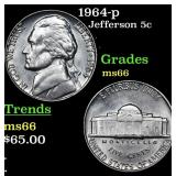 1964-p Jefferson Nickel 5c Grades GEM+ Unc