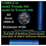 BU Shotgun Jefferson 5c roll, 1989-d 40 pcs Bank $