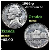 1964-p Jefferson Nickel 5c Grades GEM+ Unc