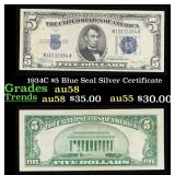 1934C $5 Blue Seal Silver Certificate Grades Choic