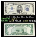 1934C $5 Blue Seal Silver Certificate Grades Choic