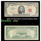1963 $5 Red Seal United States Note Grades vf++