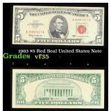 1963 $5 Red Seal United States Note Grades vf++