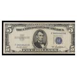 1953A $5 Blue Seal Silver Certificate Grades vf++