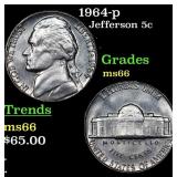 1964-p Jefferson Nickel 5c Grades GEM+ Unc
