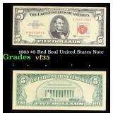 1963 $5 Red Seal United States Note Grades vf++