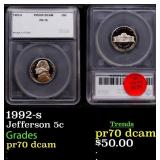 1992-s Proof Jefferson Nickel 5c pr70 dcam SEGS