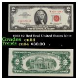 1963 $2 Red Seal United States Note Grades Choice