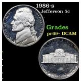 1986-s Proof Jefferson Nickel 5c Grades GEM++ Proo
