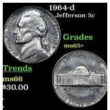 1964-d Jefferson Nickel 5c Grades GEM+ Unc