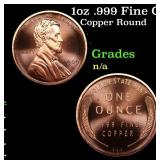 1oz .999 Fine Copper Bullion Round - Lincoln Penny