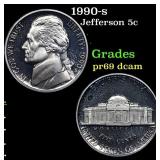 1990-s Proof Jefferson Nickel 5c Grades GEM++ Proo