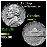 1964-p Jefferson Nickel 5c Grades GEM+ Unc