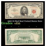 1963 $5 Red Seal United States Note Grades vf++
