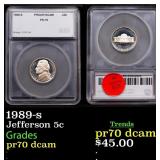 1989-s Proof Jefferson Nickel 5c pr70 dcam SEGS