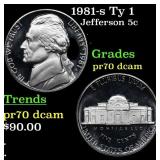 1981-s Ty 1 Proof Jefferson Nickel 5c pr70 dcam SE