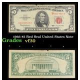 1963 $5 Red Seal United States Note Grades vf++