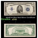 1934D $5 Blue Seal Silver Certificate Grades xf+