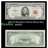 1963 $5 Red Seal United States Note Grades Choice