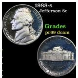 1988-s Proof Jefferson Nickel 5c Grades GEM++ Proo