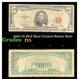 1963 $5 Red Seal United States Note Grades f+