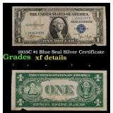 1935C $1 Blue Seal Silver Certificate Grades xf de