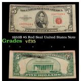 1953B $5 Red Seal United States Note Grades vf++