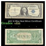 1957 $1 Blue Seal Silver Certificate Grades vf+