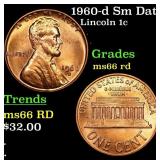 1960-d Sm Date Lincoln Cent 1c Grades GEM+ Unc RD