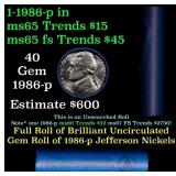 BU Shotgun Jefferson 5c roll, 1986-p 40 pcs Bank $