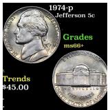 1974-p Jefferson Nickel 5c Grades GEM++ Unc