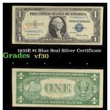 1935E $1 Blue Seal Silver Certificate Grades vf++