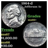 1964-d Jefferson Nickel 5c Grades GEM++ Unc