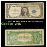1957 $1 Blue Seal Silver Certificate Grades vf+