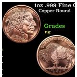 1oz .999 Fine Copper Bullion Round - Buffalo Nicke