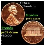 1974-s Proof Lincoln Cent 1c Grades GEM++ Proof De